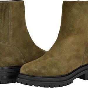 Calvin Klein Olive Suede Ankle Booties with Black Lug Sole